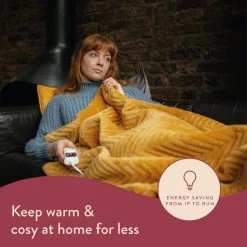 Dreamland Deluxe Velvet Mustard Heated Throw - Large -Household Items Sale 4844994 R Z003A