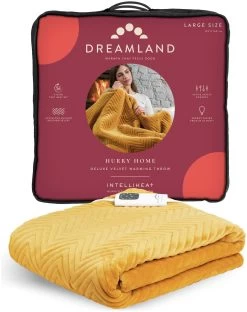 Dreamland Deluxe Velvet Mustard Heated Throw - Large -Household Items Sale 4844994 R Z008A