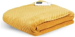 Dreamland Deluxe Velvet Mustard Heated Throw - Large -Household Items Sale 4844994 R Z009A