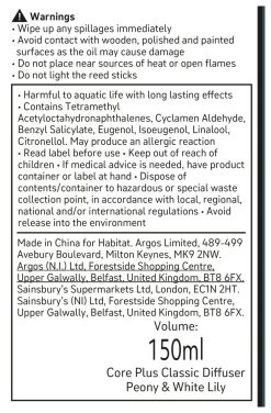 Habitat 150ml Scented Diffuser - Peony & White Lily -Household Items Sale 4845096 R Z011A