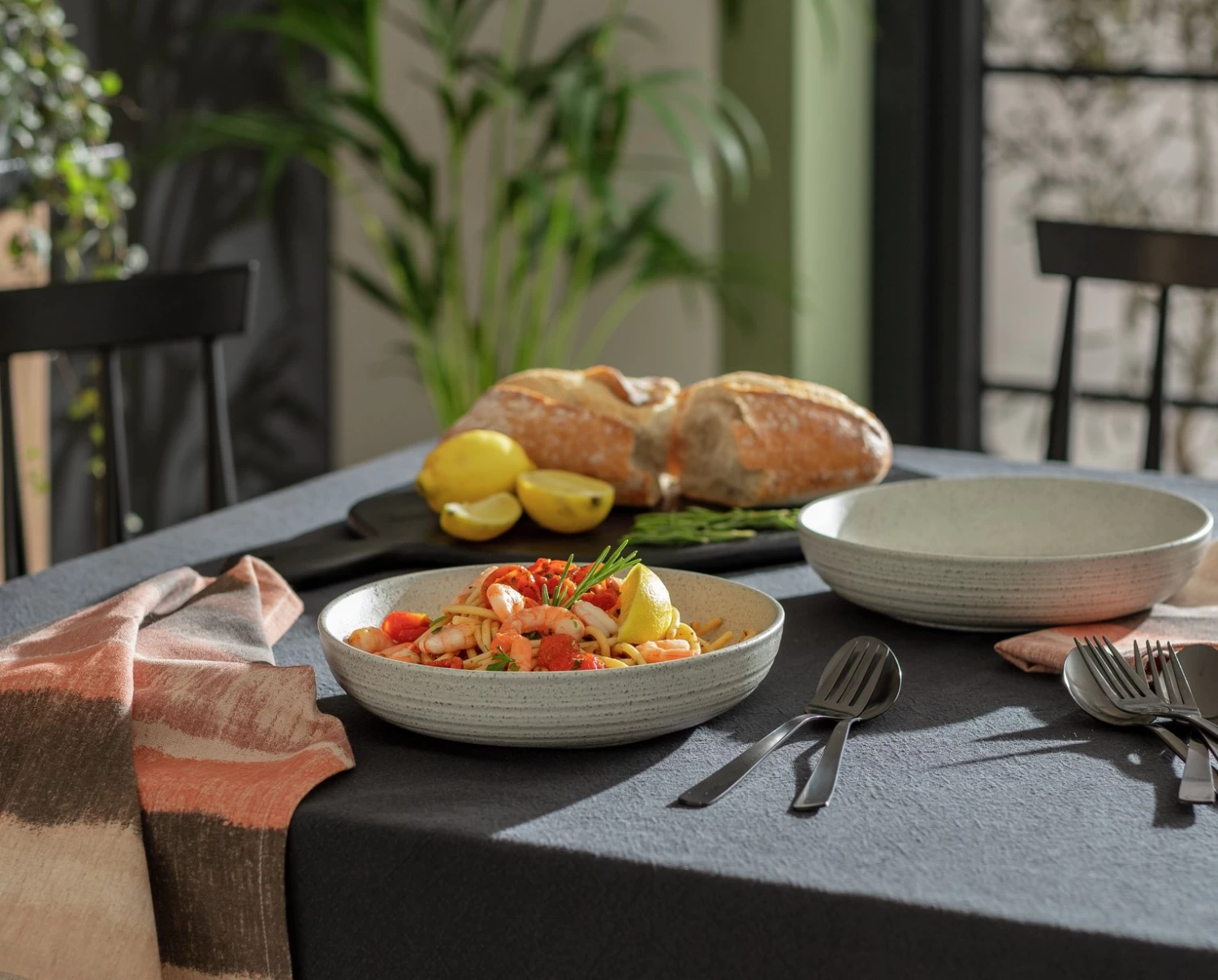 Habitat Textured Ripple 4 Piece Chalk Pasta Bowls - Natural 4 Habitat Textured Ripple 4 Piece Chalk Pasta Bowls - Natural - Image 2