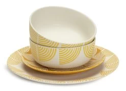Habitat Block Print 12 Piece Stoneware Dinner Set - Yellow -Household Items Sale 7040575 R Z002A