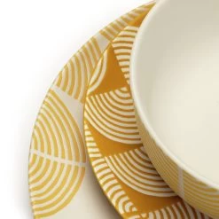 Habitat Block Print 12 Piece Stoneware Dinner Set - Yellow -Household Items Sale 7040575 R Z005A
