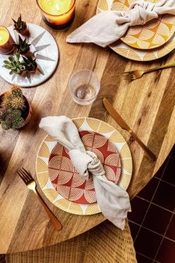 Habitat Block Print 12 Piece Stoneware Dinner Set - Yellow -Household Items Sale 7040575 R Z005C