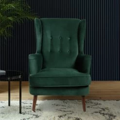 Habitat Callie Velvet Wingback Chair - Forest Green -Household Items Sale 7878486 R Z001C