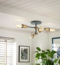 Habitat Tay 4 Light Flush To Ceiling Light - Grey & Brass -Household Items Sale 9467644 R Z002C